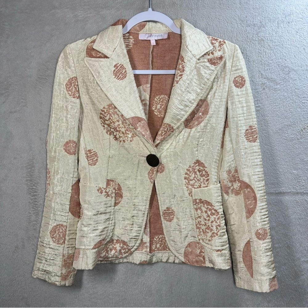 Joymiss Artsy Textured Blazer Geometric Circle Design Shimmery Ivory‎ Size 36
